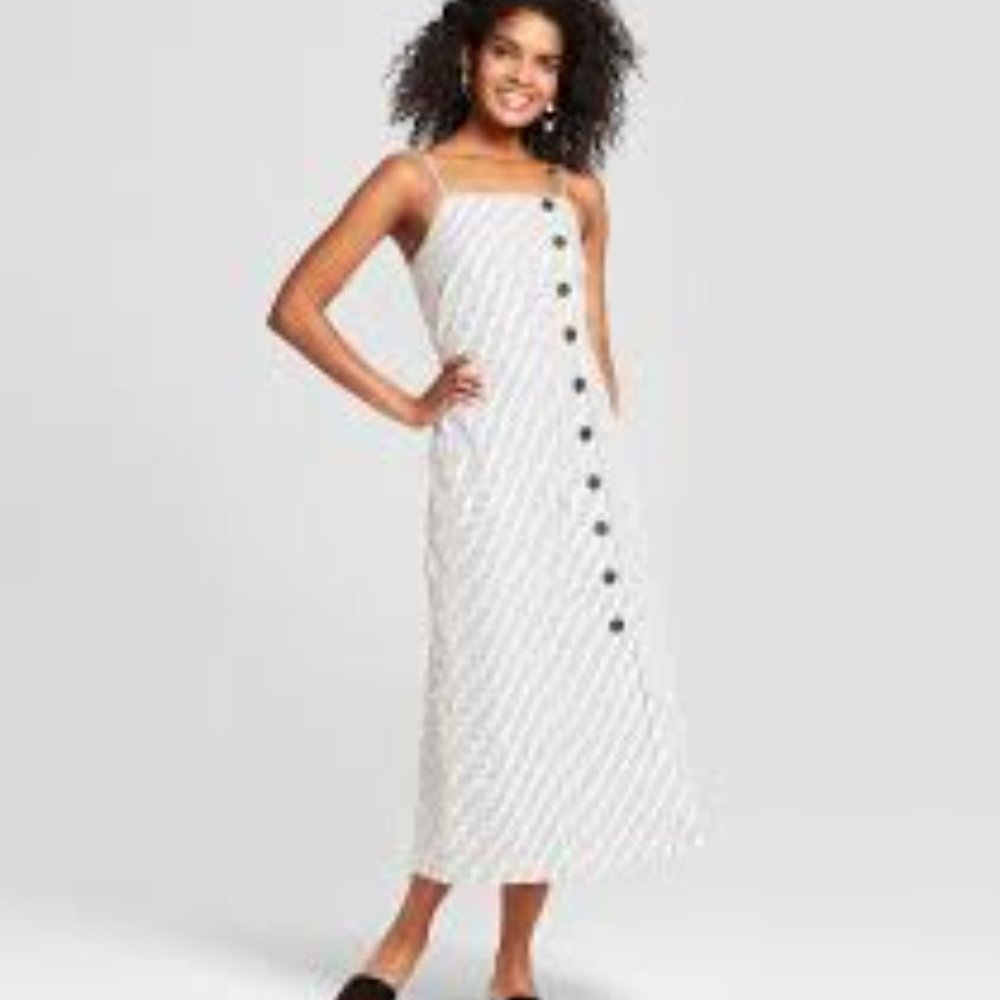 WHO WHAT WEAR Striped Button down Midi sz L